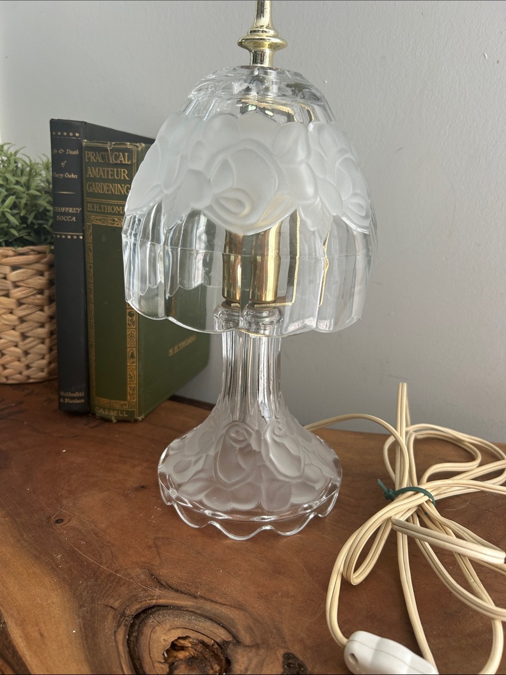 Vintage Boudoir Lamp Crystal Etched Glass Boudoir Parlor Lamp 12” WORKS - Picture 1 of 11